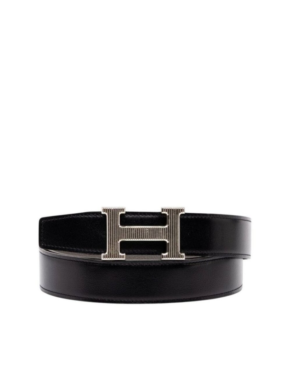 Hermes H Storie Constance Reversible 105 Black Gray Silver Box Calf Togo Belt